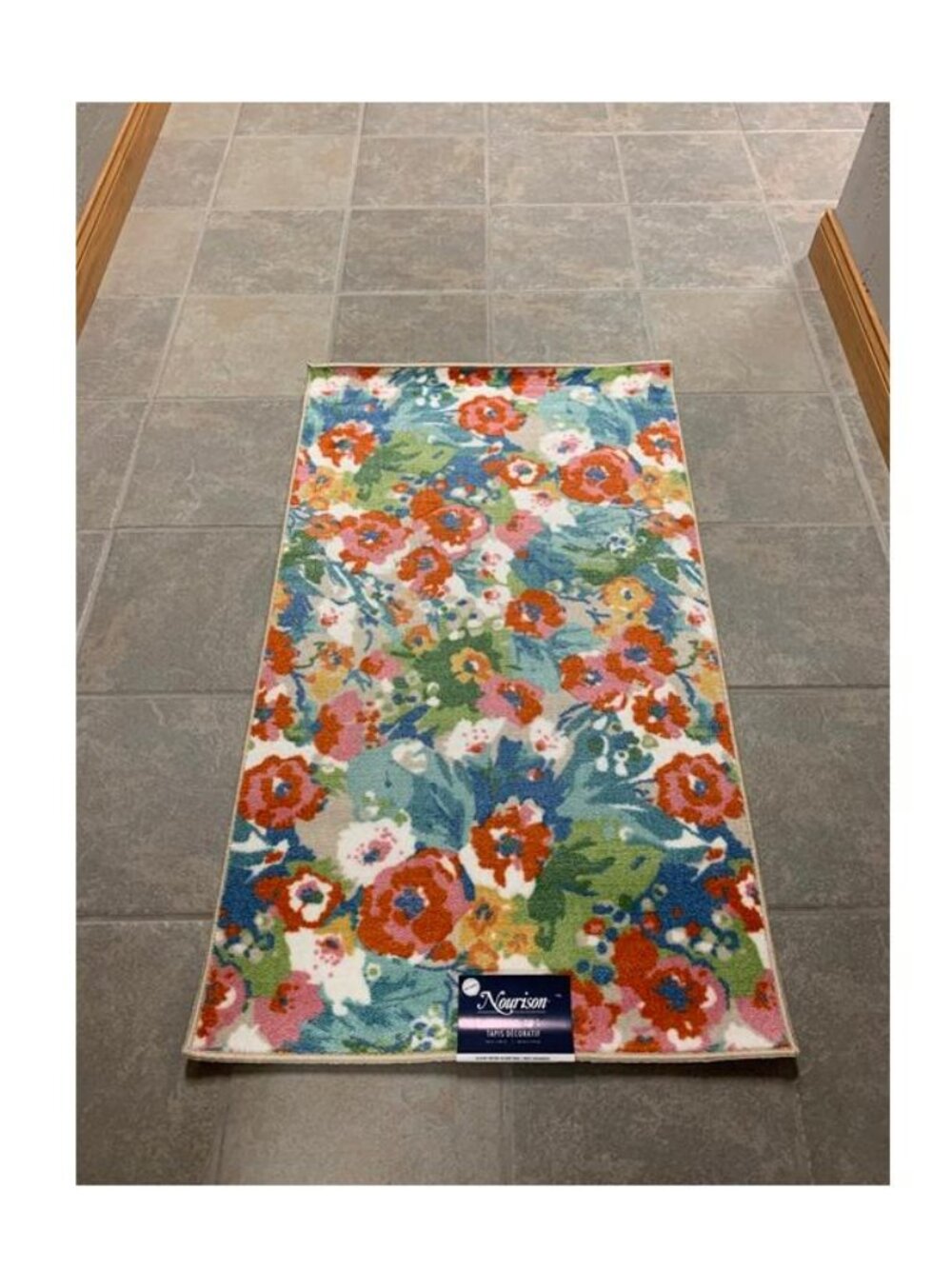 Nourison Spring Washable 26" x 45" Accent Rug Coral Flower Blue Orange Multi NWT